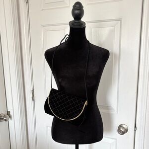 Carolyne Barton Black Velvet Quilted Crossbody Bag with Gold Accent